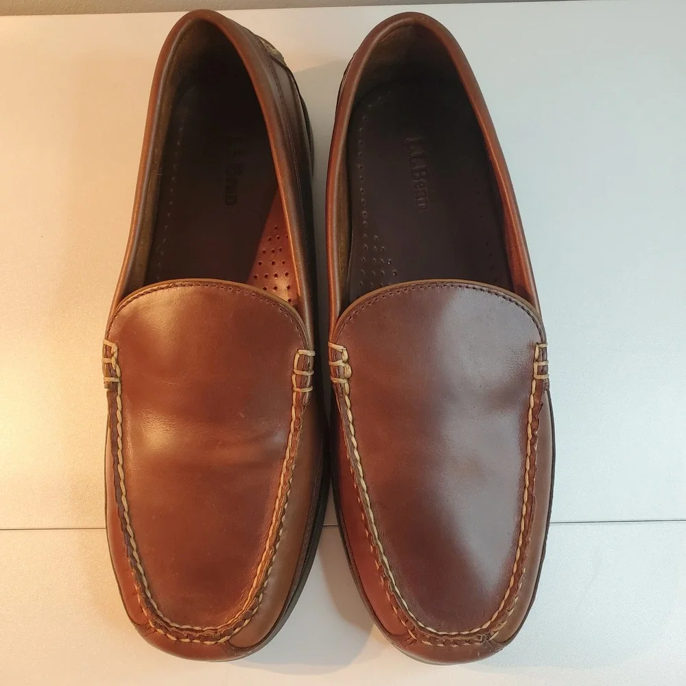 LL Bean Mens Handsewn Moccasins Brown Leather Loafers Slip On Shoes 11 D 299805